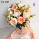 Bride Wedding Bouquet Bridesmaid Holding Bouquet Wedding Supplies Artificial Silk Rose Peony Pink Flower Table Decoration