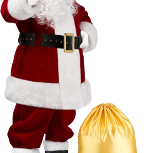 Deluxe Santa Claus Costume for Men-9-Piece Set,Velvet Santa Suit with Accessories - Christmas Party Santa Outfit for Adults