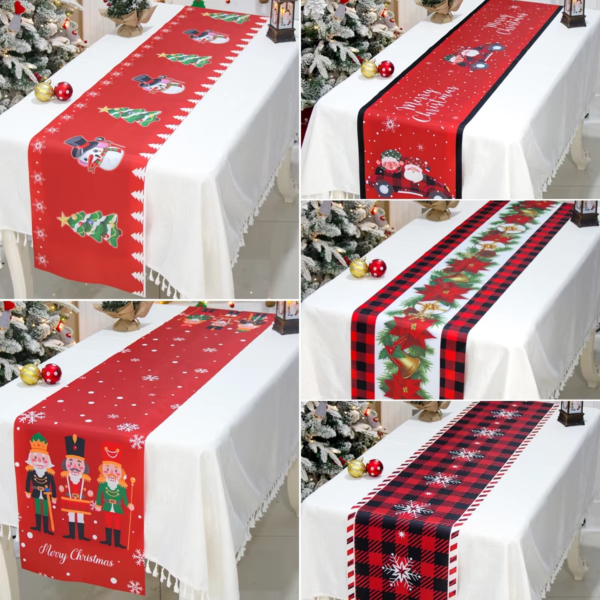 2024 Christmas Table Runner Cloth Merry Christmas Decoration for Home Tablecloth Xmas Cristmas Ornament Navidad New Year 2025