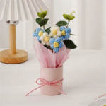 1Pc Artifiical Folwer Bouquet Wool Puff Flower Bucket Home Furnishings Handmade Crochet Yarn Bouquet Valentine'S Day Gift Home