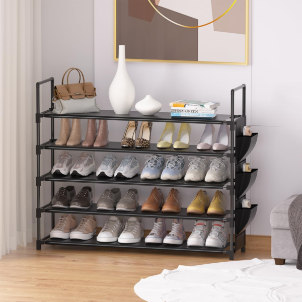 5 Tier Shoe Organizer Rack for Closet, Entryway, Garage, Door, Space Saving, Shoe Holder Stand/Tower, Large, 20-25 Capacity