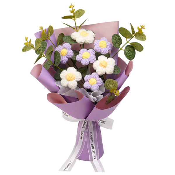 Knitted Flower Finished Home Decoration Crochet Flower Bouquet for Teacher’ Day Birthday Anniversary Thanksgiving Day Women