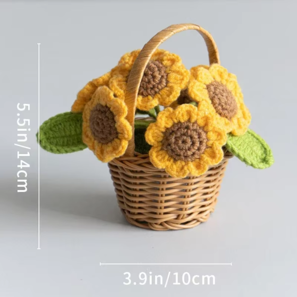 Crochet Flower Cute Finished Woven Sunflowers Potted Hand-Knitted Sunflowers Table Home Decor Wedding Ornament Friends Gift