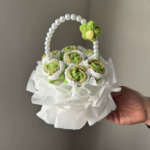 Finished Crochet Flowers Bouquet Handmade Sunflower Bouquet Valentines Gift Wedding Decor Knitted Flower Bouquet with Gift Bag