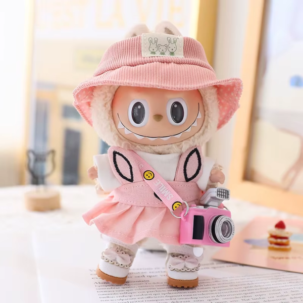 17Cm Pendant Labubu Doll Dress Cute Labubu Doll Clothes Pink Rabbit Skirt Green Coat Suit Cartoon Doll Hat Princess Shoes Gift