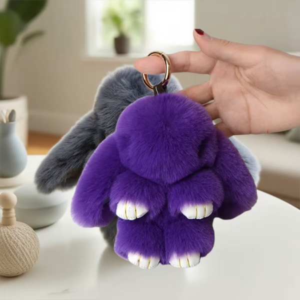 1PC 15CM Cartoon Rabbit Keychain Ring Fluffy Real Fur Pompon Bunny Trinket Key Chain Charm Cute Key Ring on Bag Car Key Pendant