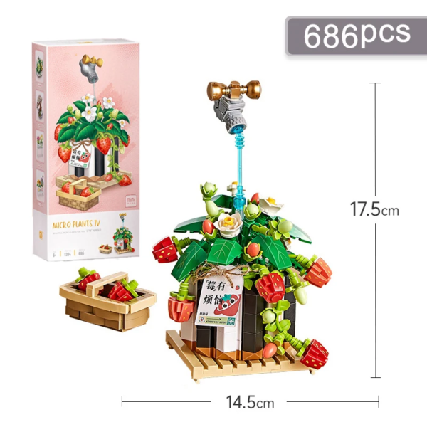 Strawberry Bonsai Mini Building Block Flowers DIY Potted Plant Bouquet Home Table Ornaments Kids Educational Assembly Toy Gift