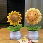 Hand Woven Lily Valley Potted Home Decoration Knitted Simulated Flower Yarn Crochet Flower Pot Sunflower Bouquet Gift DIY Hand