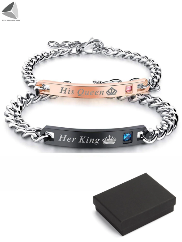 Stainless Steel Couple Bracelets His Queen Her King Bracelets for Couples Jewelry Matching Set Christmas Anniversary Valentine'S Day Gift (2 Pcs)