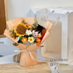 Finished Crochet Flowers Bouquet Handmade Sunflower Bouquet Valentines Gift Wedding Decor Knitted Flower Bouquet with Gift Bag