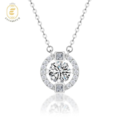 Moissanite 1Ct Flickering Halo Pendant Necklace round Moissanite Copper Necklace Chain Jewelry Perfect Birthday Engagement Wedding Anniversary Gift Christmas Thanksgiving Valentine'S Day Mother'S Day Gifts