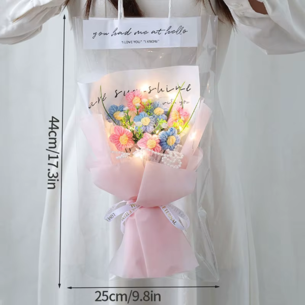 Finished Crochet Flowers Bouquet Handmade Sunflower Bouquet Valentines Gift Wedding Decor Knitted Flower Bouquet with Gift Bag