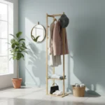 Bamboo Coat Rack Clothes Rack, Freestanding with 2 Shelves and 3 Hooks, Coat Tree for Entryway, Living Room, Coat Hanger Stand