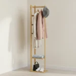 Bamboo Coat Rack Clothes Rack, Freestanding with 2 Shelves and 3 Hooks, Coat Tree for Entryway, Living Room, Coat Hanger Stand