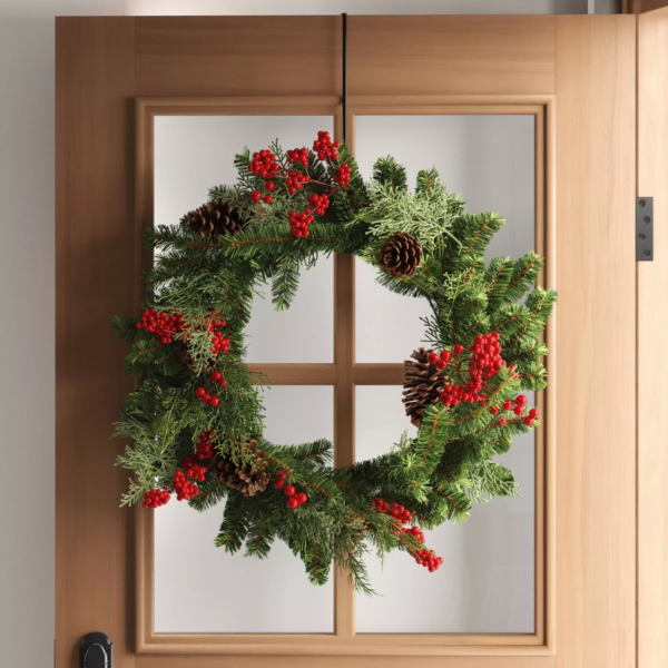 28" Mixed Greenery and Cedar with Pinecones and Red Berries Artificial Christmas Wreath Green - Wondershop™: Unlit, Indoor/Outdoor Use