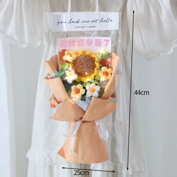 Rose Knitted Flowers Bouquet Crochet Flower for Back to School Handmade Bouquets Wedding Christmas Halloween Gift Home Decor