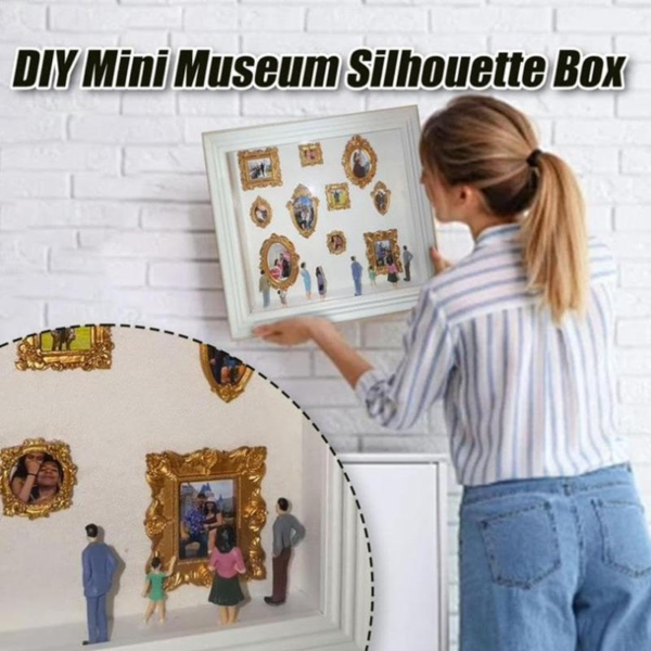 DIY Mini Museum Silhouette Box, Shadow Box Frame Kit with Gold Mini Frames & Figurines, Celebrate Your Unique Memories in Style, for Anniversary, Wedding, Birthday & Home Decor