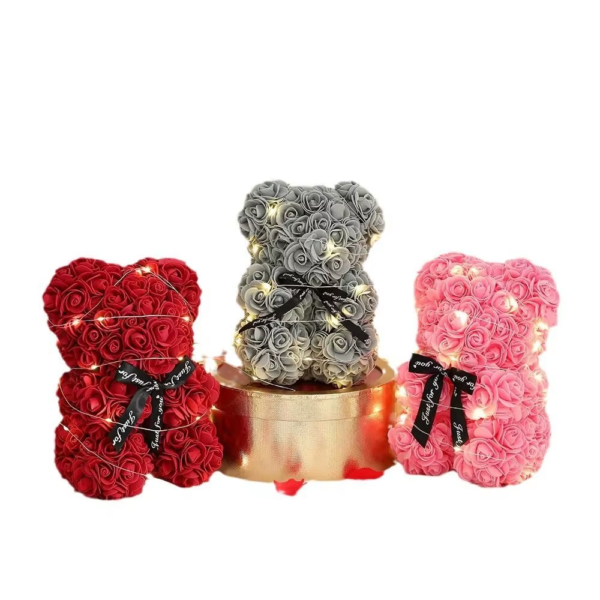 28Cm Artificial Teddy Rose Multicolors Romantic Valentines Day Gift Flower Bear with LED Strip Girlfriend Women Anniversary Bear