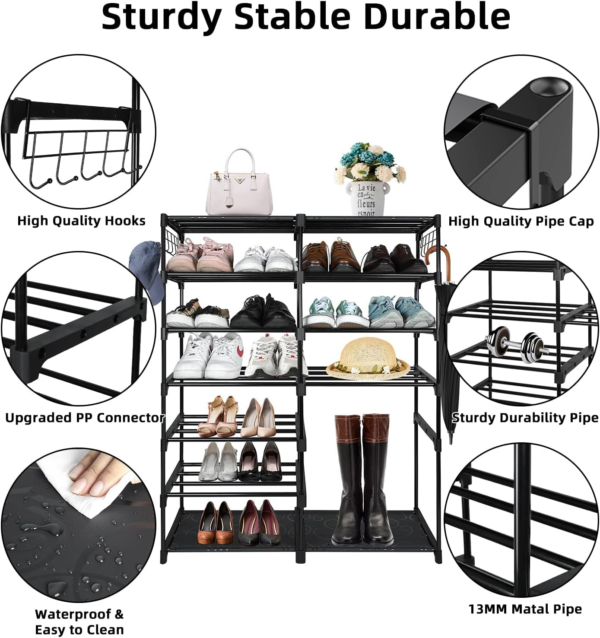 7 Tiers Shoe Rack Tall Show Racks Shoes Stand for Bedroom Shelves for Shoes Garage Shoe Rack Organizer Sturdy Shoe Rack Heavy Duty for Closet Entryway Door