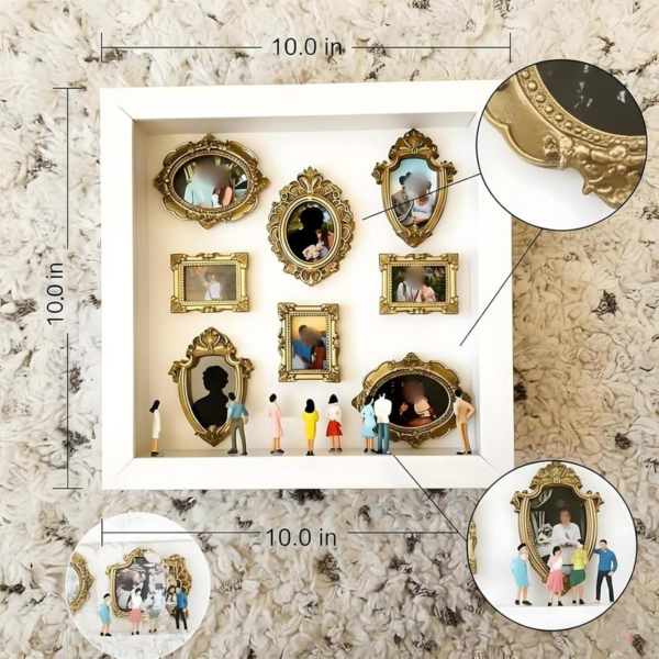 DIY Mini Museum Silhouette Box, Shadow Box Frame Kit with Gold Mini Frames & Figurines, Celebrate Your Unique Memories in Style, for Anniversary, Wedding, Birthday & Home Decor