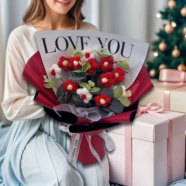 Knitted Flower Finished Home Decoration Crochet Flower Bouquet for Teacher’ Day Birthday Anniversary Thanksgiving Day Women