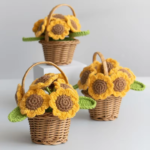 Crochet Flower Cute Finished Woven Sunflowers Potted Hand-Knitted Sunflowers Table Home Decor Wedding Ornament Friends Gift