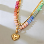 Dopamine Colorful Beaded Necklace Ethnic-Style Collarbone Chain with Stackable Heart Pendant for Stylish Looks and Versatile Jewelry