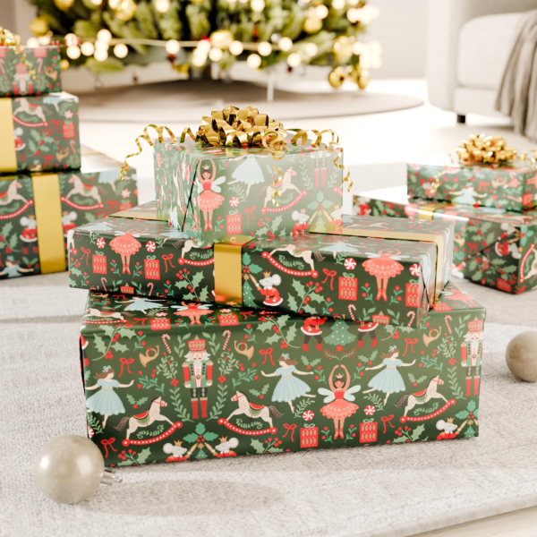 Green Nutcracker Christmas Wrapping Paper, 160 Sq Ft, by