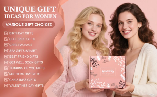 Valentines Day Gift for Her,Pink Birthday Gifts for Women Her Girlfriend Sister Wife,Self Care Get Well Package Basket,Relaxing Spa Set,Valentines Day,Rose Christmas Gifts for Women Grandma Mom Mother