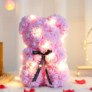 28Cm Artificial Teddy Rose Multicolors Romantic Valentines Day Gift Flower Bear with LED Strip Girlfriend Women Anniversary Bear