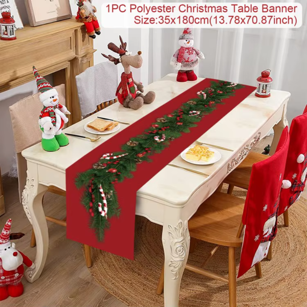 2024 Christmas Table Runner Cloth Merry Christmas Decoration for Home Tablecloth Xmas Cristmas Ornament Navidad New Year 2025