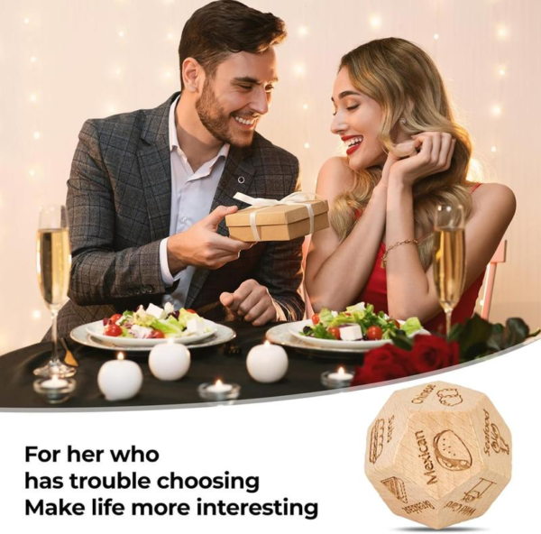 Date Night Food Dice for Couples - Wooden Decision Dice with 12 Food Choices - Perfect for Valentine'S Day, Anniversary, Christmas, and Birthday Gifts - Funny and Durable Gift for Him and Her