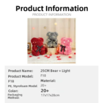 28Cm Artificial Teddy Rose Multicolors Romantic Valentines Day Gift Flower Bear with LED Strip Girlfriend Women Anniversary Bear