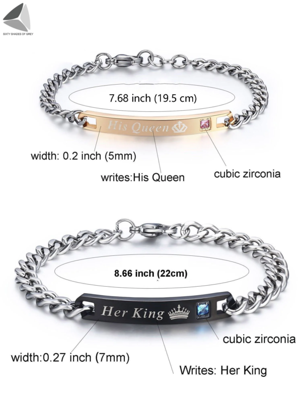 Stainless Steel Couple Bracelets His Queen Her King Bracelets for Couples Jewelry Matching Set Christmas Anniversary Valentine'S Day Gift (2 Pcs)