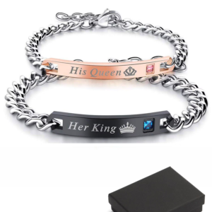 Stainless Steel Couple Bracelets His Queen Her King Bracelets for Couples Jewelry Matching Set Christmas Anniversary Valentine'S Day Gift (2 Pcs)