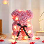 28Cm Artificial Teddy Rose Multicolors Romantic Valentines Day Gift Flower Bear with LED Strip Girlfriend Women Anniversary Bear
