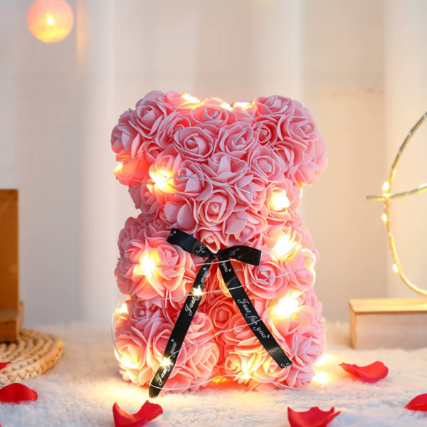 28Cm Artificial Teddy Rose Multicolors Romantic Valentines Day Gift Flower Bear with LED Strip Girlfriend Women Anniversary Bear