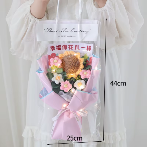 Rose Knitted Flowers Bouquet Crochet Flower for Back to School Handmade Bouquets Wedding Christmas Halloween Gift Home Decor