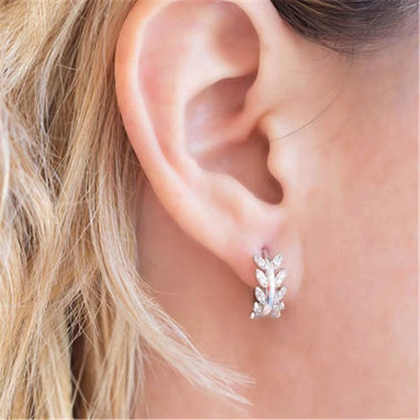 Silver Color Hot Selling Leaves Full Zircon Hoop Earrings Female Fashion Simple Gorgeous Jewelry Valentine Gift