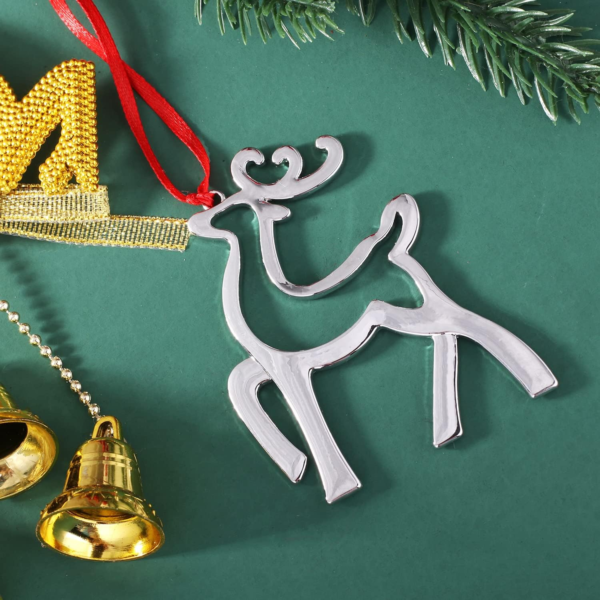 Set of 6 Hanging Ornaments, Silver Christmas Ornament for Xmas Tree Decor, Reindeer Christmas Tree Ornament Gift Holiday Party Supplies