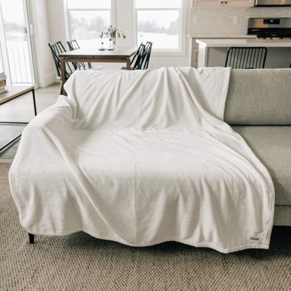 Throw Blanket Fleece Minky Microfiber Soft Throw (Ivory, Throw 50" X 60")