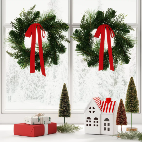 2Pk Christmas Mini Wreath Red Bow - Wondershop™