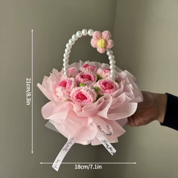 Finished Crochet Flowers Bouquet Handmade Sunflower Bouquet Valentines Gift Wedding Decor Knitted Flower Bouquet with Gift Bag