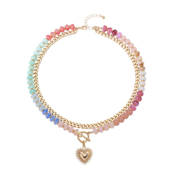 Dopamine Colorful Beaded Necklace Ethnic-Style Collarbone Chain with Stackable Heart Pendant for Stylish Looks and Versatile Jewelry