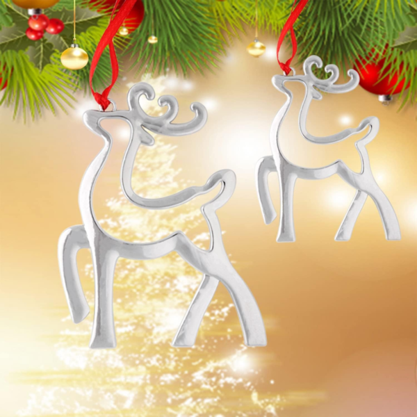 Set of 6 Hanging Ornaments, Silver Christmas Ornament for Xmas Tree Decor, Reindeer Christmas Tree Ornament Gift Holiday Party Supplies
