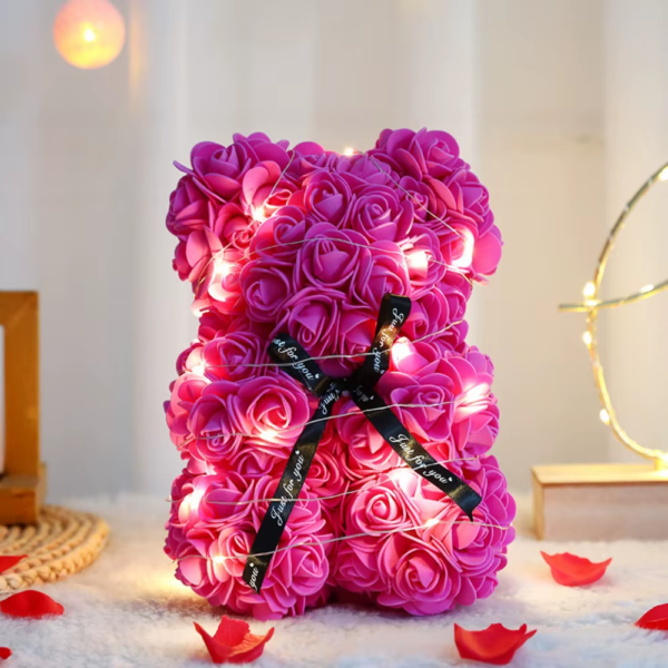 28Cm Artificial Teddy Rose Multicolors Romantic Valentines Day Gift Flower Bear with LED Strip Girlfriend Women Anniversary Bear