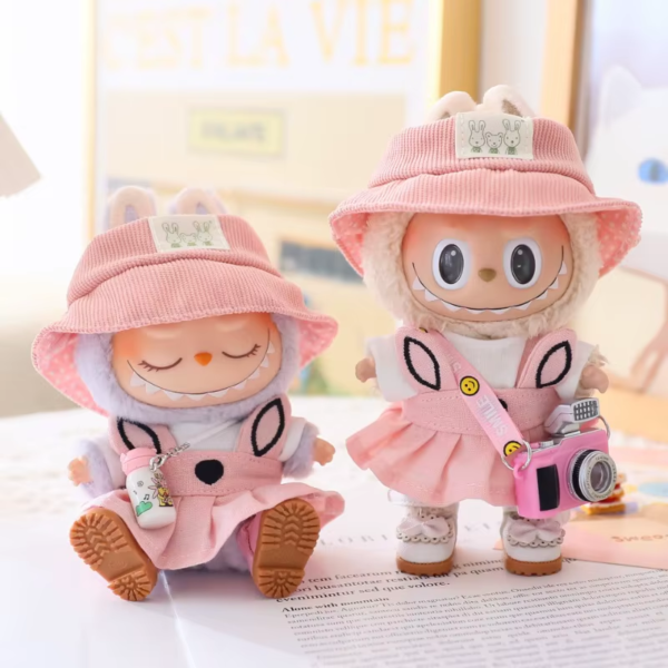 17Cm Pendant Labubu Doll Dress Cute Labubu Doll Clothes Pink Rabbit Skirt Green Coat Suit Cartoon Doll Hat Princess Shoes Gift