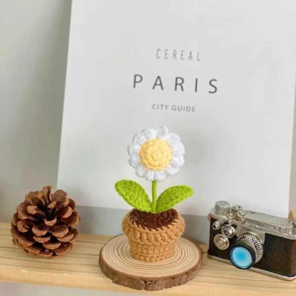 Hand Knitting Potted Plants Hand-Woven Rose Sunflower Tulip Crochet Flower Auto Interior Accessories Car Decoration Ornaments