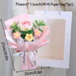 Finished Crochet Flowers Bouquet Handmade Sunflower Bouquet Valentines Gift Wedding Decor Knitted Flower Bouquet with Gift Bag