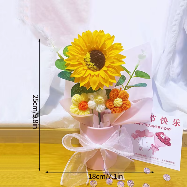 Crochet Bouquet Rose Sunflower Handmade Artificial Knitted Flower Valentine'S Day Anniversary Wedding Birthday Gift Home Decor